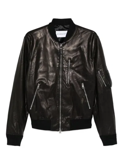 Givenchy Leather Bomber Jacket Puffer Jackets Black