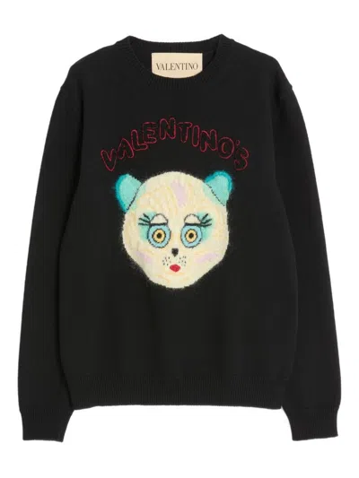 Valentino Wool Cotton Chat De La Maison Sweater In Black
