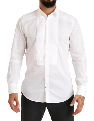 Dolce & Gabbana White Gold Formal Cotton Tuxedo Dress Shirt In White