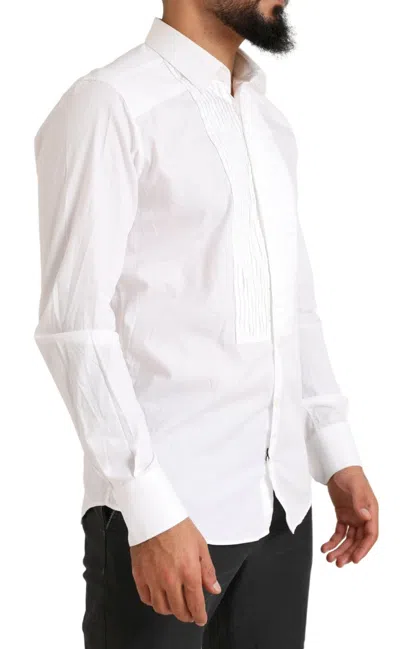 Dolce & Gabbana White Gold Formal Cotton Tuxedo Dress Shirt In White
