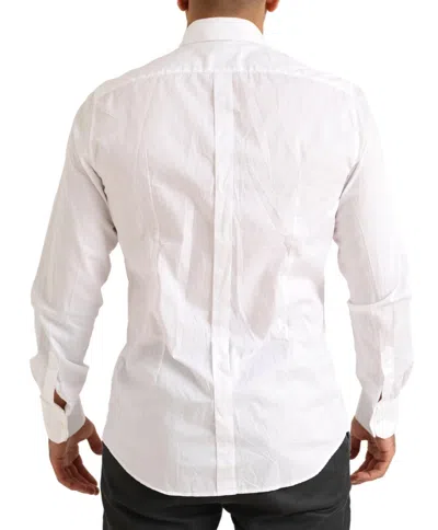 Dolce & Gabbana White Gold Formal Cotton Tuxedo Dress Shirt In White