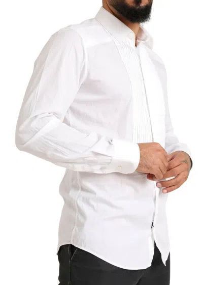 Dolce & Gabbana White Gold Formal Cotton Tuxedo Dress Shirt In White