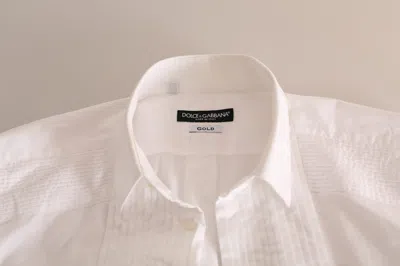 Dolce & Gabbana White Gold Formal Cotton Tuxedo Dress Shirt In White