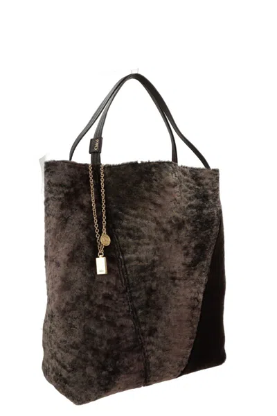 Chloé Spin Leather-trimmed Embellished Shearling Tote In Brown