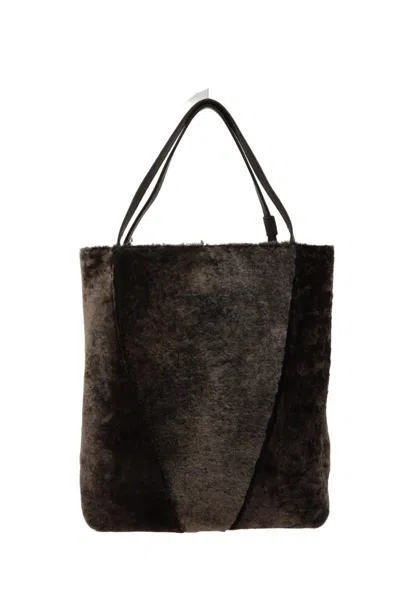Chloé Spin Leather-trimmed Embellished Shearling Tote In Brown