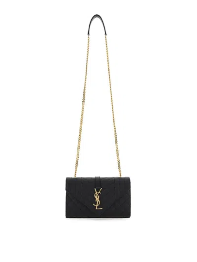 Saint Laurent Women Small Envelope Quilted Grain Leather Bag In Black