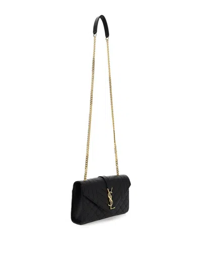 Saint Laurent Women Small Envelope Quilted Grain Leather Bag In Black