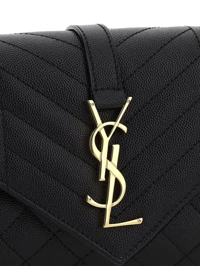 Saint Laurent Women Small Envelope Quilted Grain Leather Bag In Black