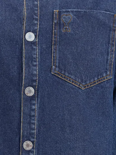 Ami Alexandre Mattiussi Ami De Coeur Cotton Denim Overshirt In Blue