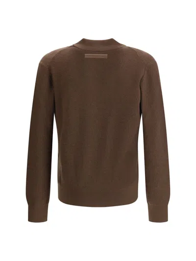 Zegna Cashmere Polo Sweater Textured Knit In Brown