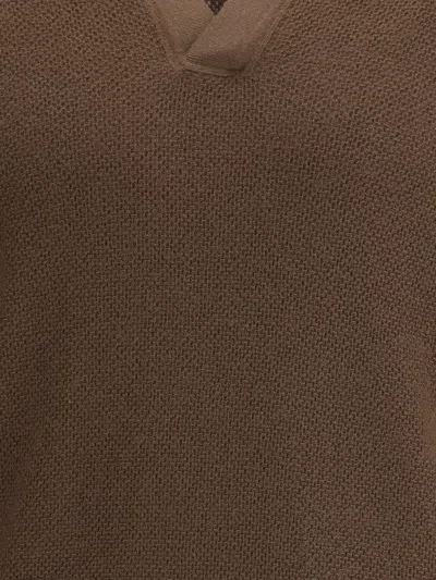 Zegna Cashmere Polo Sweater Textured Knit In Brown