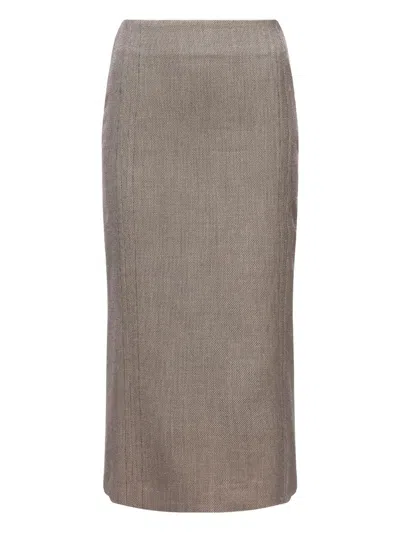 Mm6 Maison Margiela High Waist Midi Skirt With Back Slit In Brown