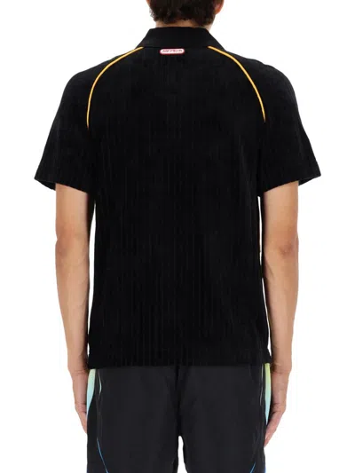 Casablanca Ribbed Collar Corduroy Polo Shirt With Short Sleeves In Black