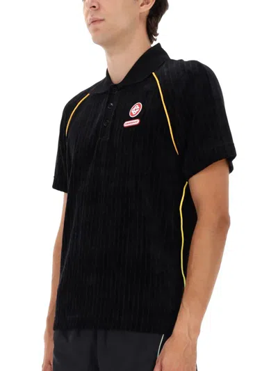 Casablanca Ribbed Collar Corduroy Polo Shirt With Short Sleeves In Black