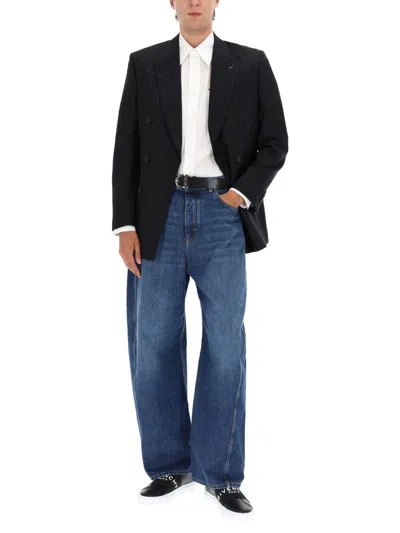 Givenchy Stripe-pattern Double-breasted Blazer In Black