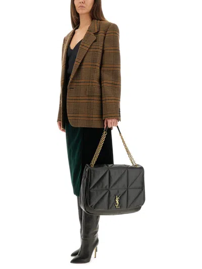 Saint Laurent Checked Pattern Jacket Flap Pockets In Brown