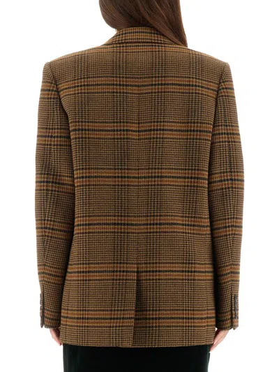 Saint Laurent Checked Pattern Jacket Flap Pockets In Brown