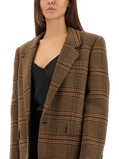 Saint Laurent Checked Pattern Jacket Flap Pockets In Brown