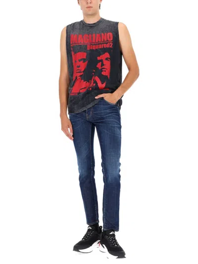Dsquared2 Graphic Print Sleeveless Crew Neck T-shirt In Black