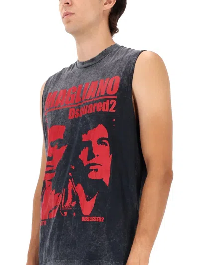 Dsquared2 Graphic Print Sleeveless Crew Neck T-shirt In Black