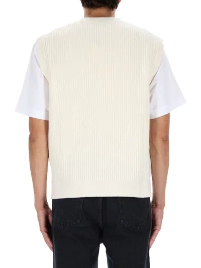 Maison Kitsuné Sleeveless V-neck Ribbed T-shirt In Neutral