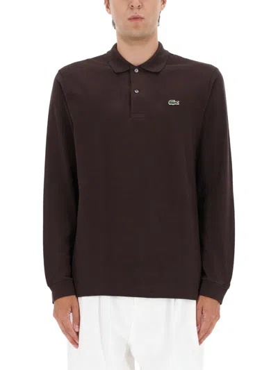 Lacoste Polo With Logo In Brown