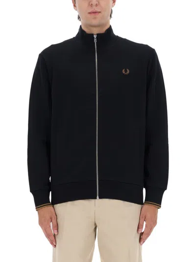 Fred Perry Zippered Sweatshirt With Logo In Black