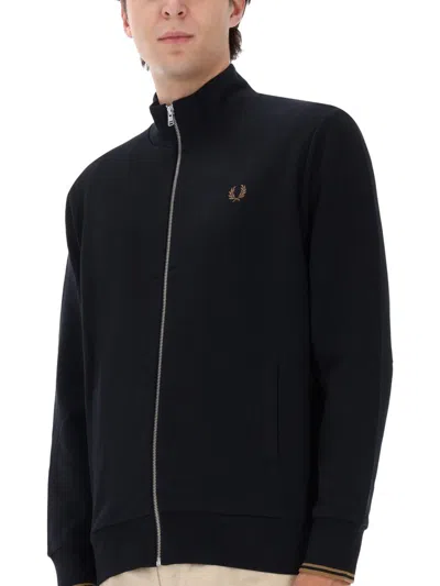 Fred Perry Zippered Sweatshirt With Logo In Black