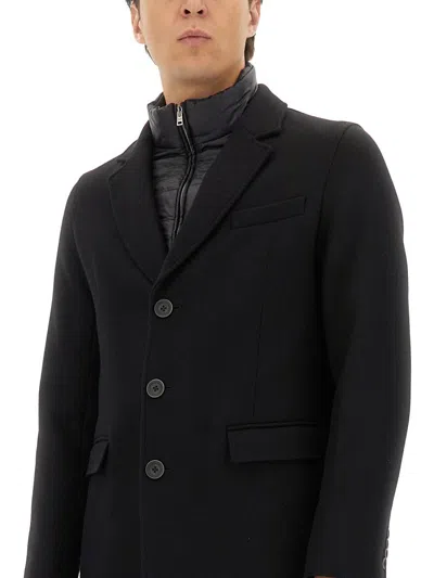 Herno Melton Wool Coat With Detachable Padded Inner Layer In Black