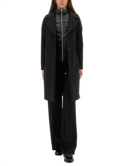 Herno Wool Coat With Technical Bib In Black