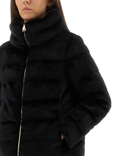 Herno Cropped Black Jacket With Plush Texture And High Collar In Black