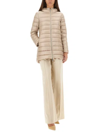 Herno Beige Down Jacket With Drawstring Hood In Tech Fabric Woman In Neutral