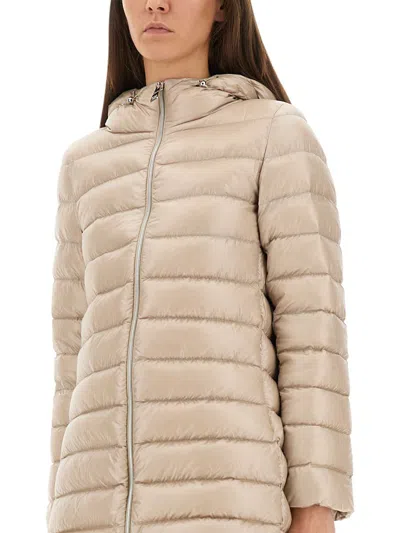 Herno Beige Down Jacket With Drawstring Hood In Tech Fabric Woman In Neutral