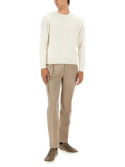 Herno Textured Knit Cashmere Sweater With Diamond Pattern In White