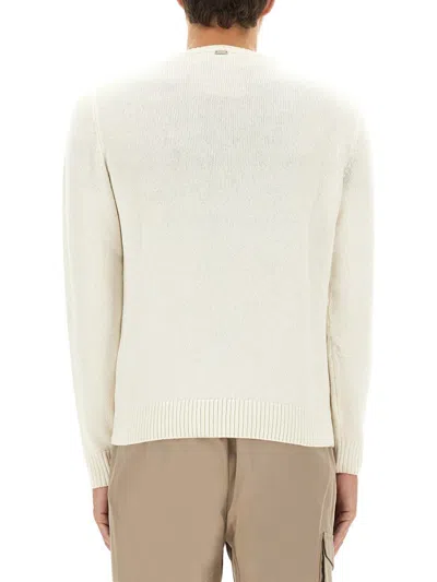 Herno Textured Knit Cashmere Sweater With Diamond Pattern In White