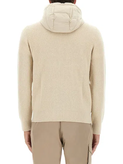 Herno Quilted Microfibre And Ribbed Wool Down Hooded Jacket In Neutral