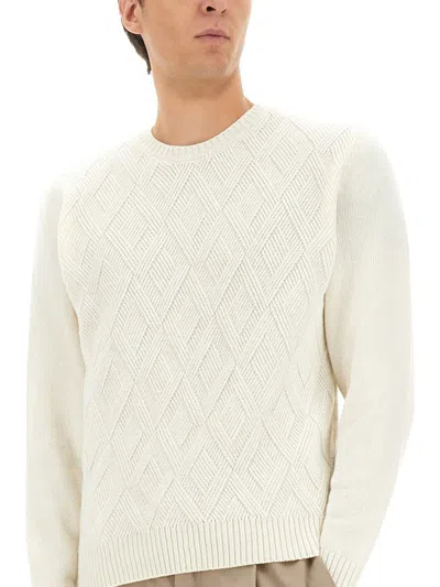 Herno Textured Knit Cashmere Sweater With Diamond Pattern In White