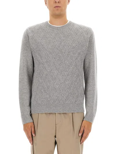 Herno Textured Knit Crew Neck Cashmere Sweater In Gray