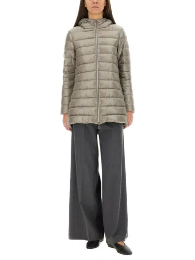 Herno Lightweight Hooded Long Padded Jacket In Gray