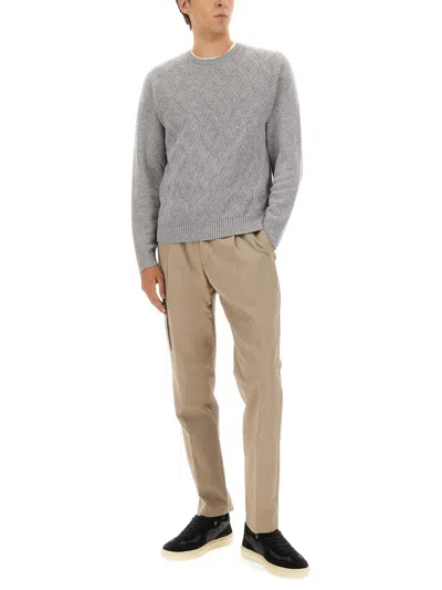 Herno Textured Knit Crew Neck Cashmere Sweater In Gray