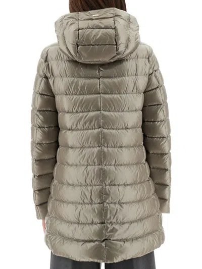 Herno Lightweight Hooded Long Padded Jacket In Gray