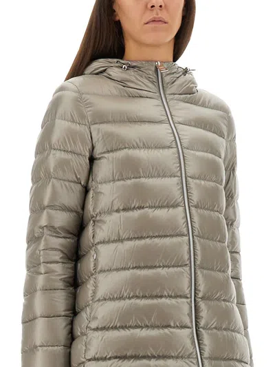 Herno Lightweight Hooded Long Padded Jacket In Gray