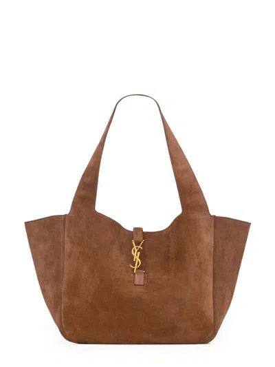 Saint Laurent Bea Caramel Colorued Suede Leather Tote Bag In Brown