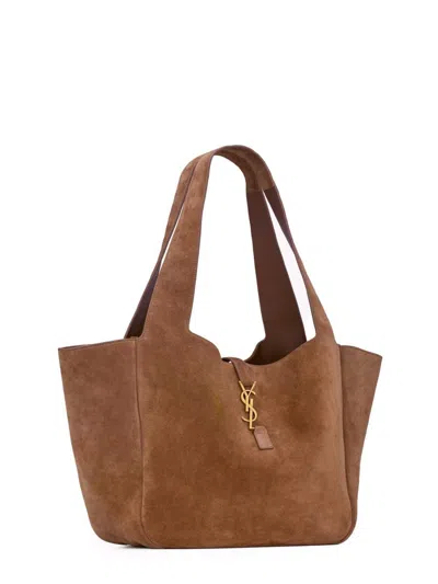 Saint Laurent Bea Caramel Colorued Suede Leather Tote Bag In Brown