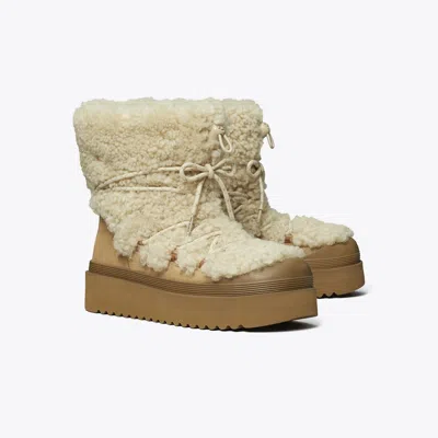 Tory Burch Cozy Shearling Ankle Boots Platform Sole In White