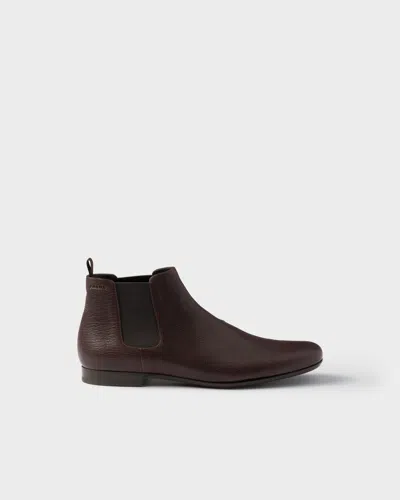 Prada Leather Chelsea Boots In Brown