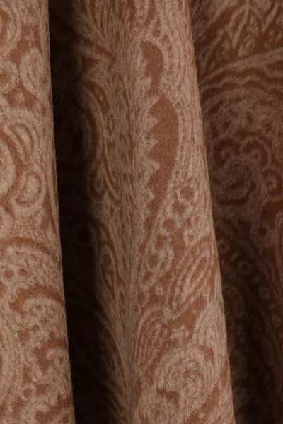 Etro Leather-trimmed Paisley-print Wool-blend Poncho In Brown