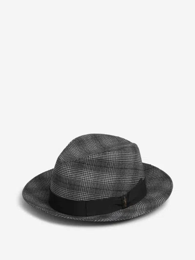 Borsalino Checked Ribbon Fedora Hat In Black