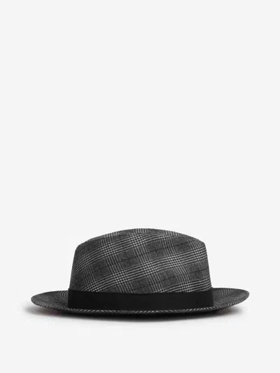 Borsalino Checked Ribbon Fedora Hat In Black