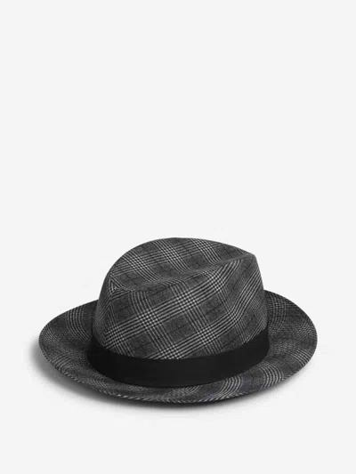 Borsalino Checked Ribbon Fedora Hat In Black